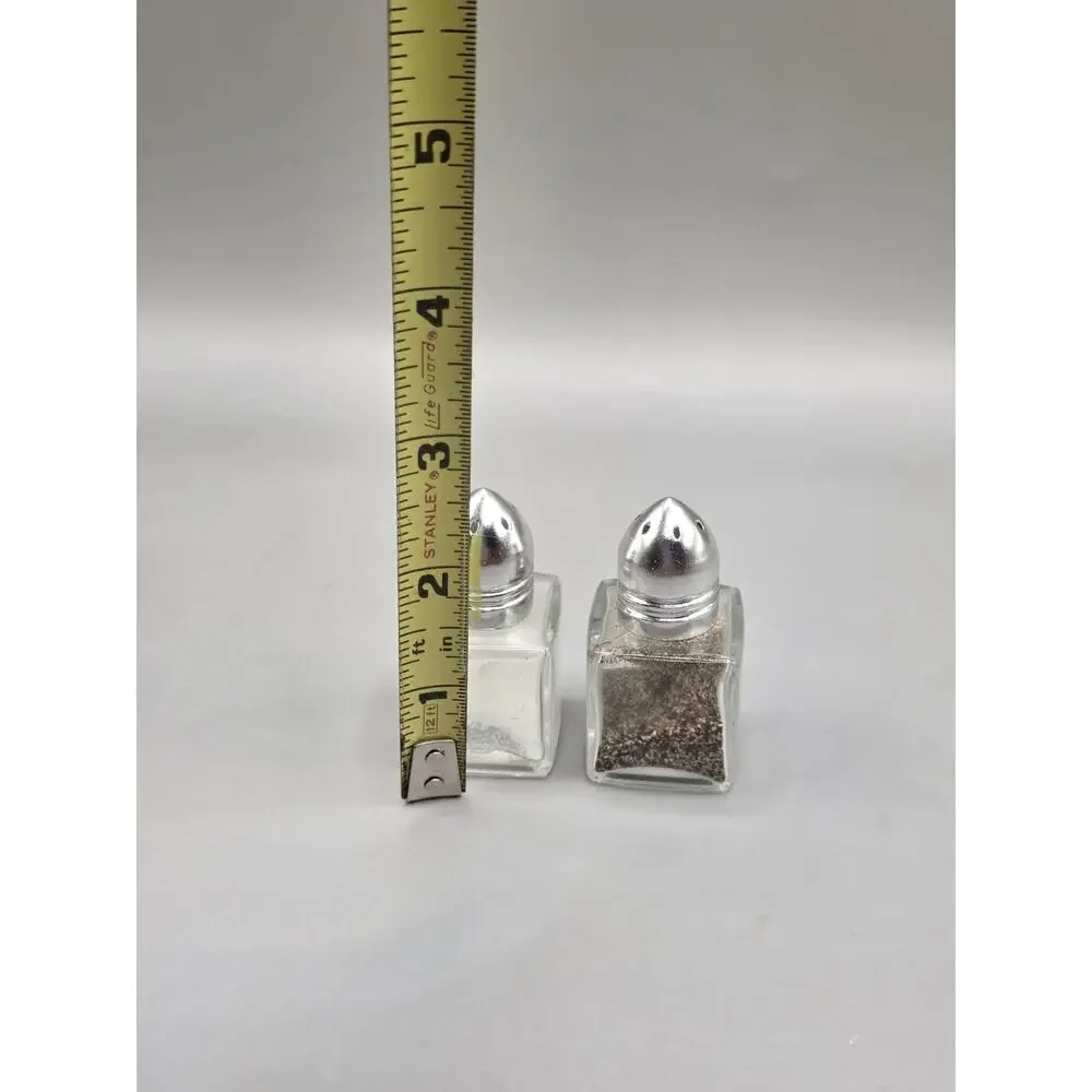 Vintage Taiwan Clear Glass Square Mini Salt and Pepper Shakers Chrome Tops